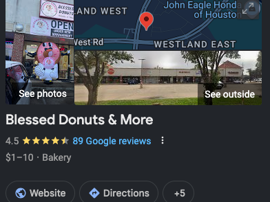 Blessed Donuts on Google — 4.5 stars, 89 reviews, full Business Profile