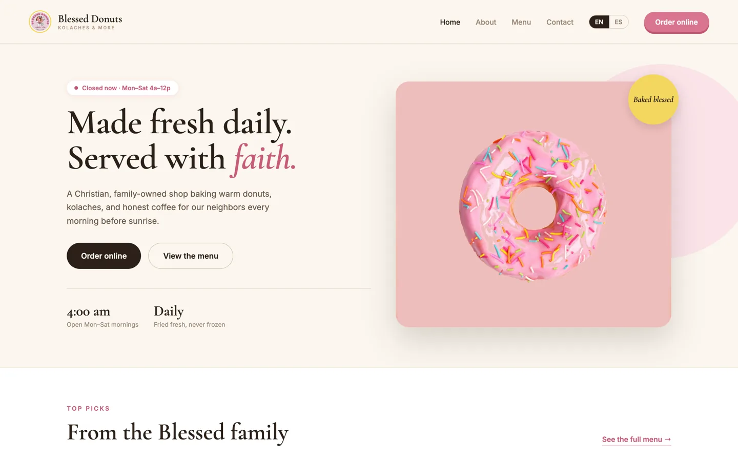 Blessed Donuts website