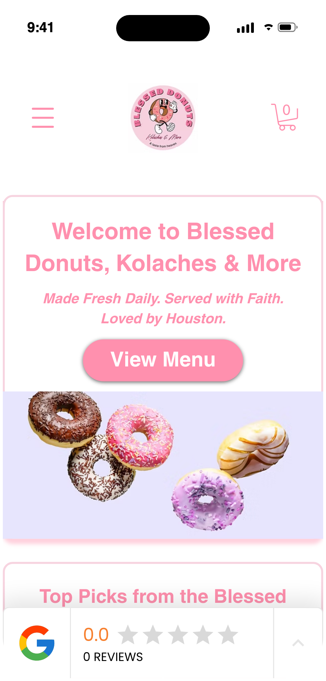 Blessed Donuts — mobile view of the live site