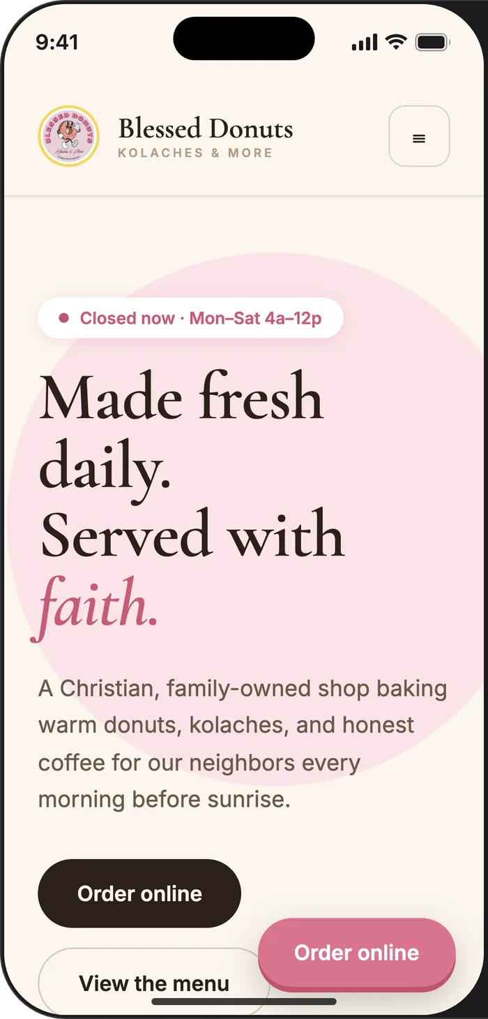 Blessed Donuts — mobile view of the live site