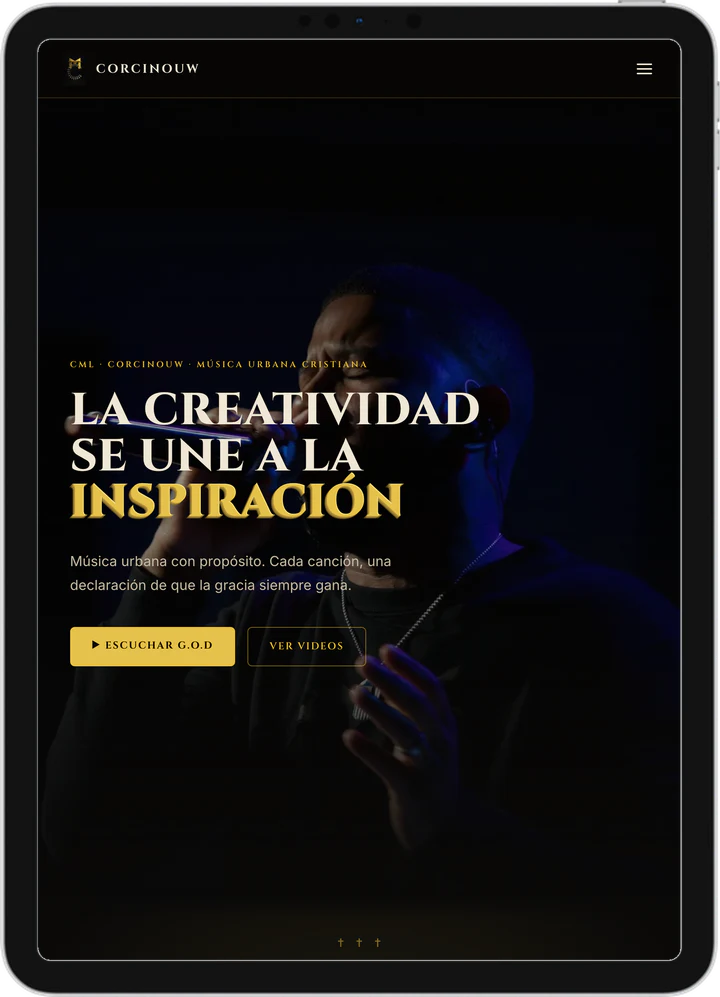 Corcinouw Music Label website on a tablet