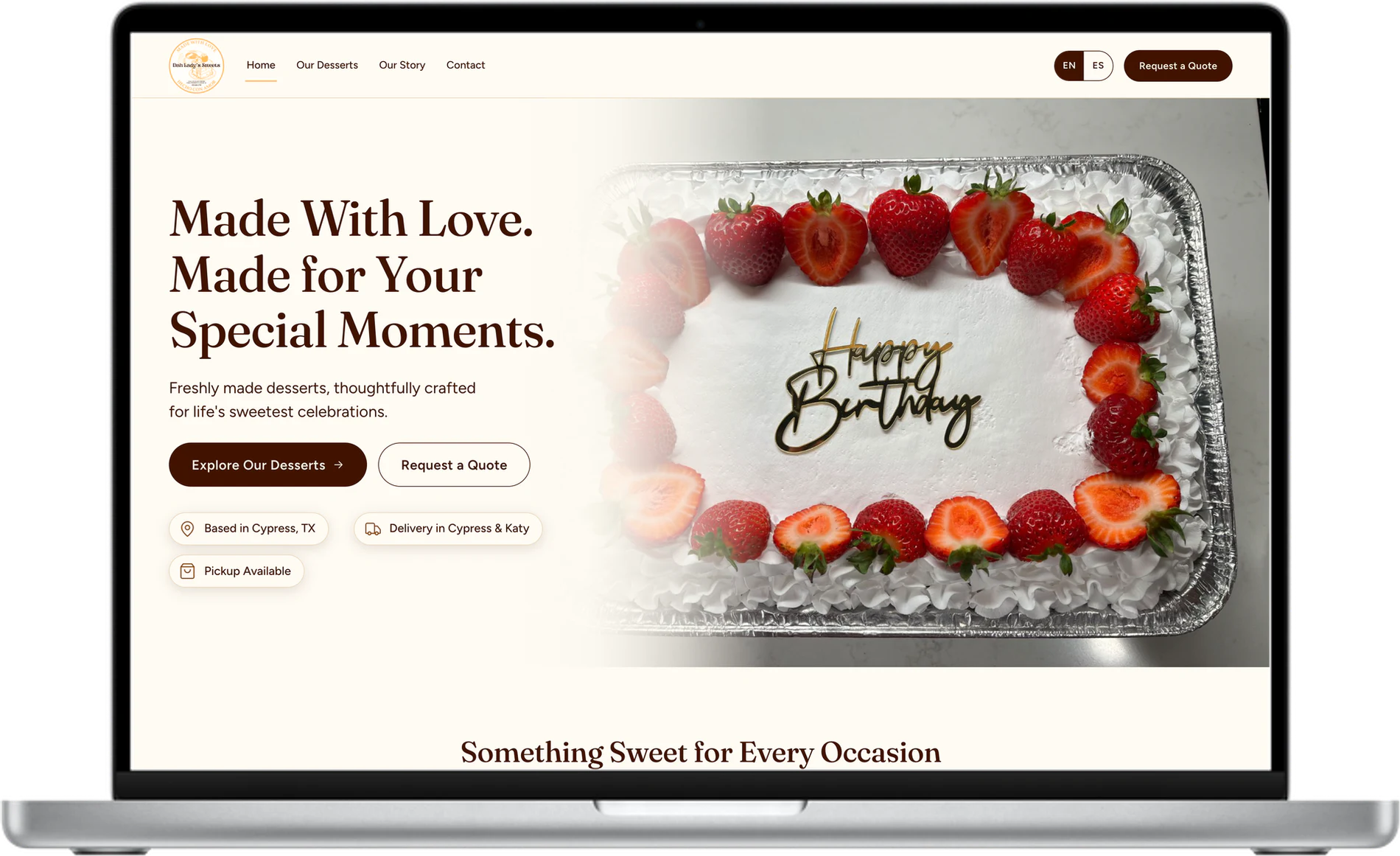 Dah Lady’s Sweets website on a laptop