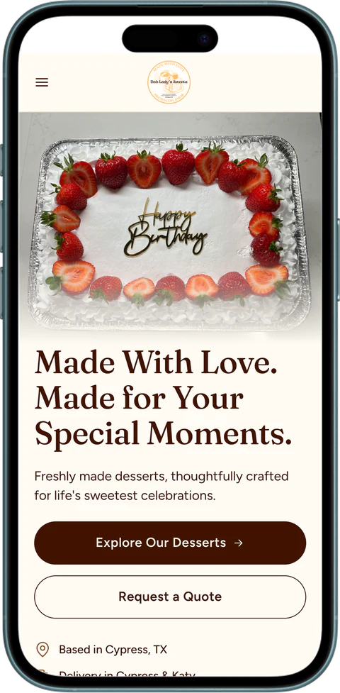 Dah Lady’s Sweets website on a phone