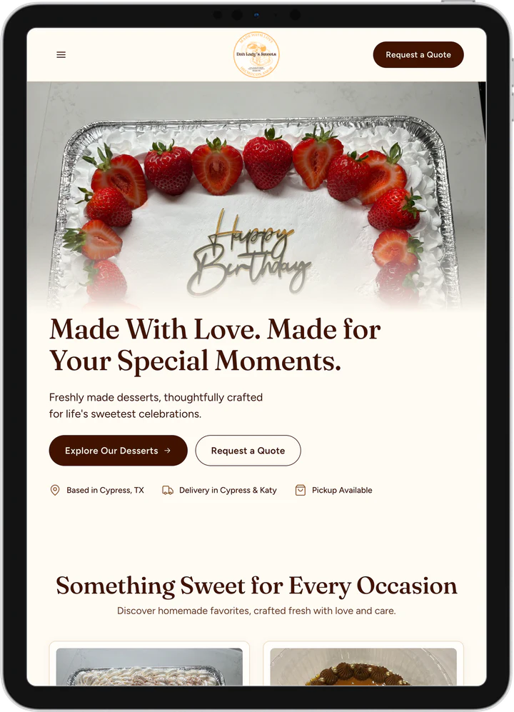 Dah Lady’s Sweets website on a tablet