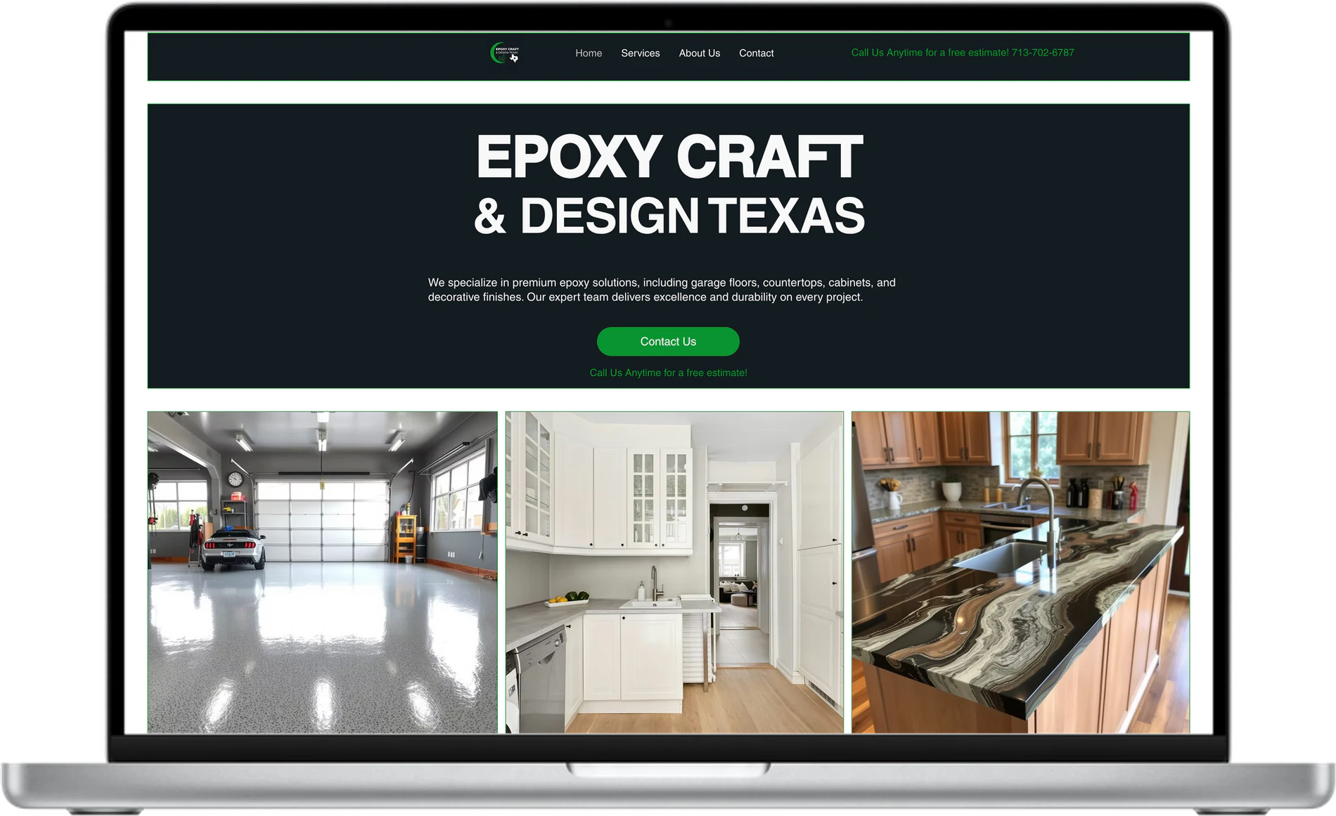 Epoxy Craft & Design Texas website on a laptop
