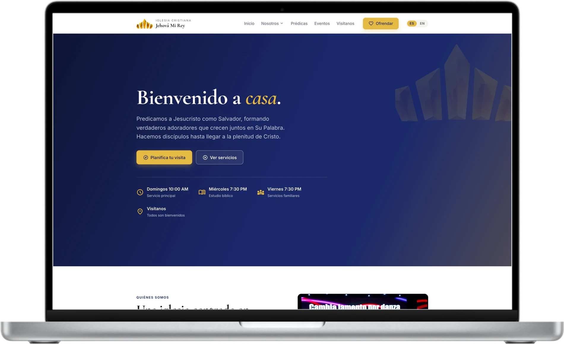 Iglesia Cristiana Jehová Mi Rey website on a laptop