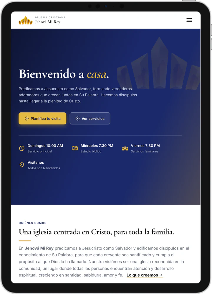 Iglesia Cristiana Jehová Mi Rey website on a tablet
