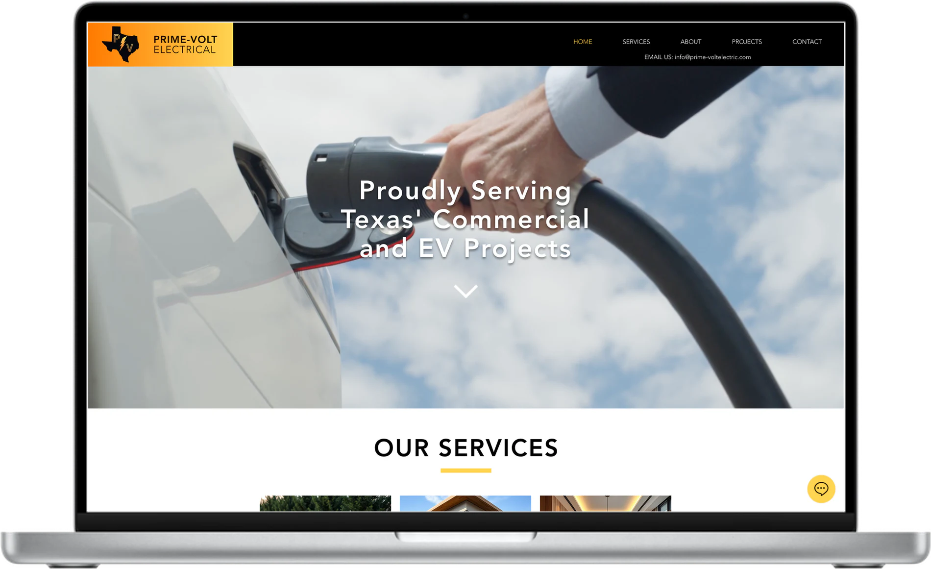 Prime-Volt Electrical website on a laptop