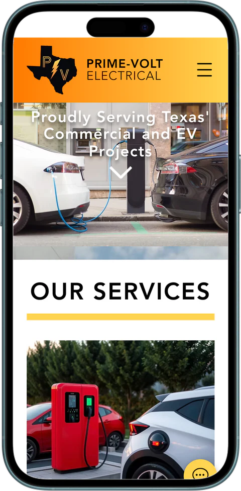 Prime-Volt Electrical website on a phone