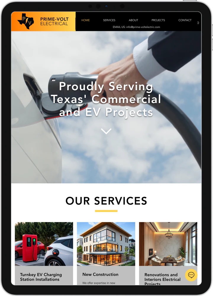 Prime-Volt Electrical website on a tablet