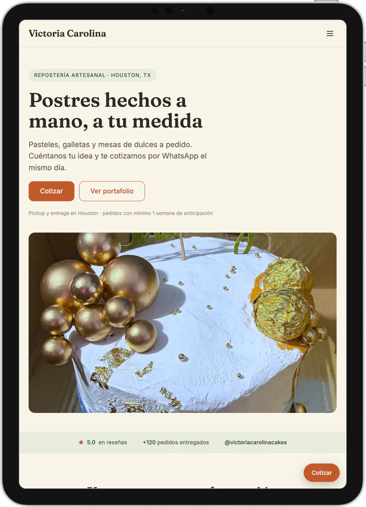 Victoria Carolina website on a tablet
