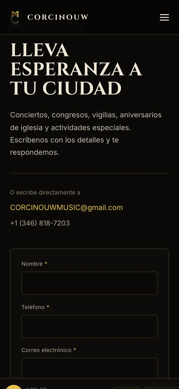 The booking form for churches on a phone