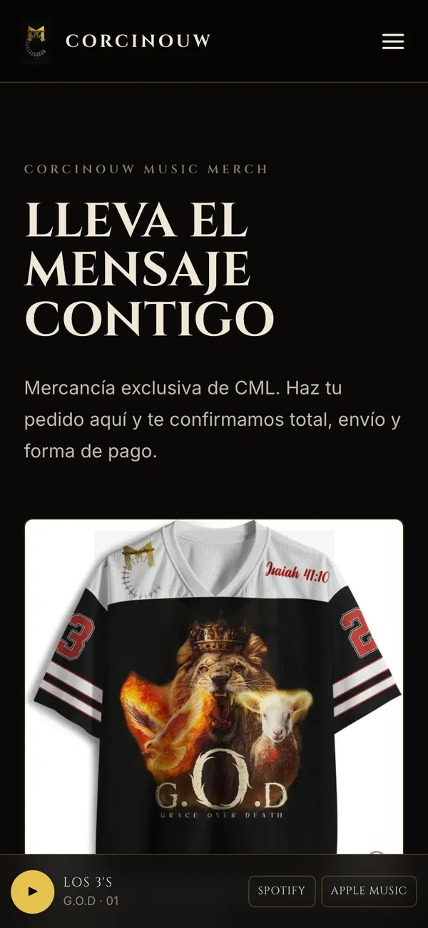 The merch page with the G.O.D jersey on a phone