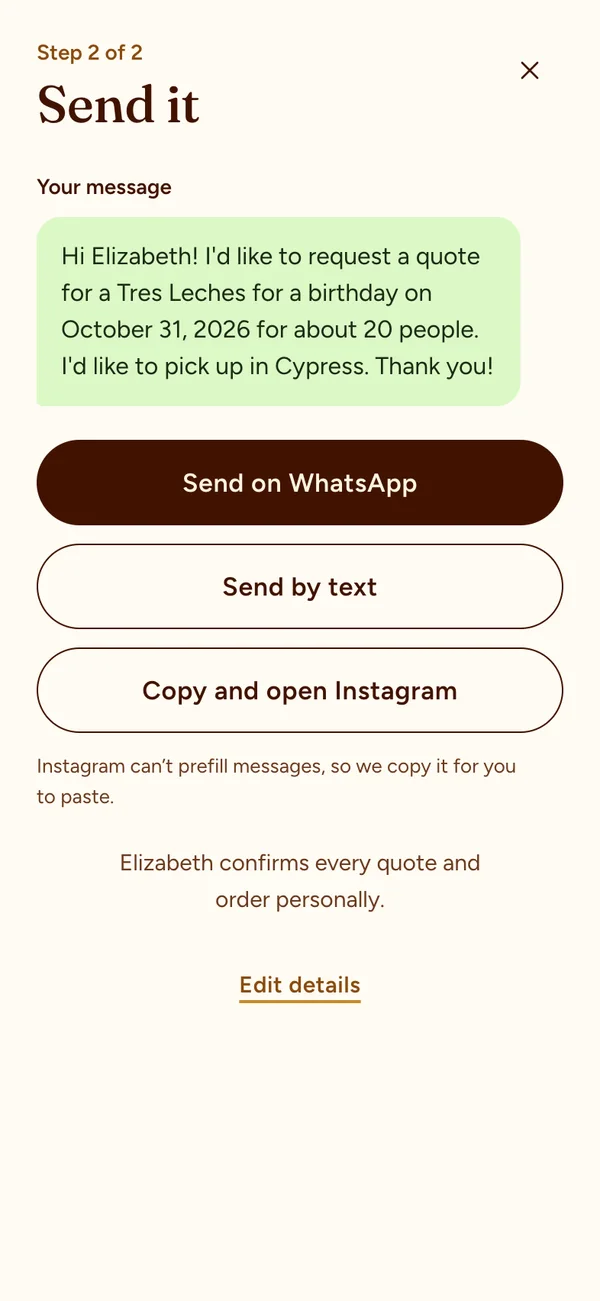 The finished quote message, ready to send on WhatsApp or by text