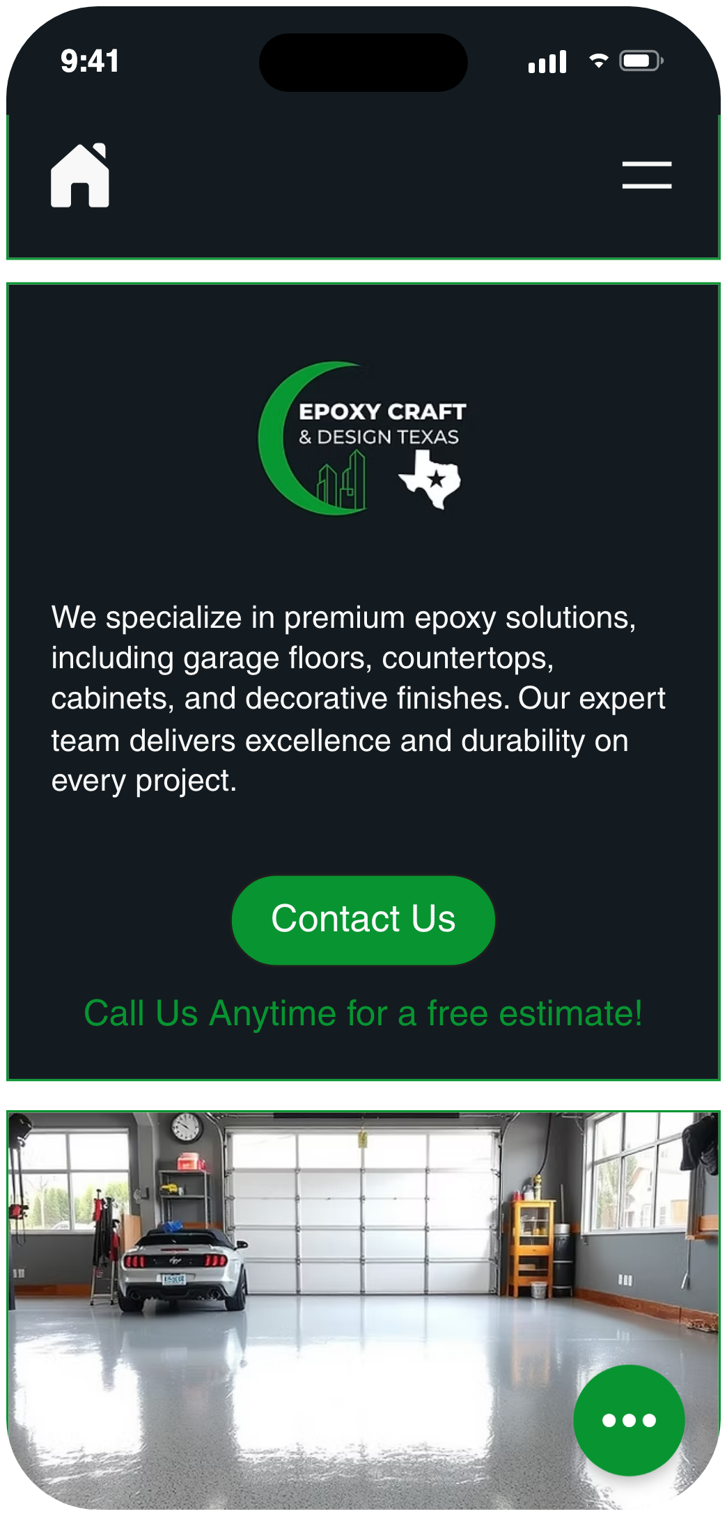 Epoxy Craft & Design Texas — mobile view of the live site
