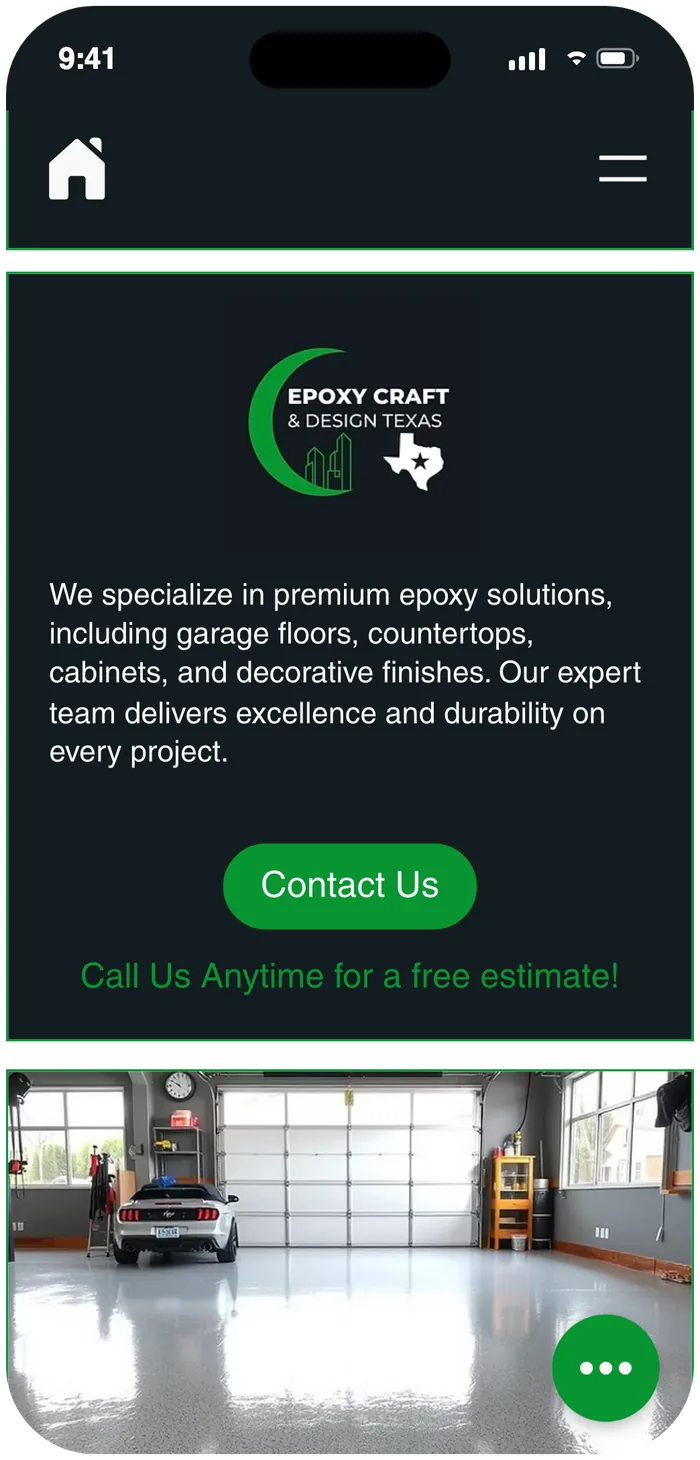 Epoxy Craft & Design Texas — mobile view of the live site