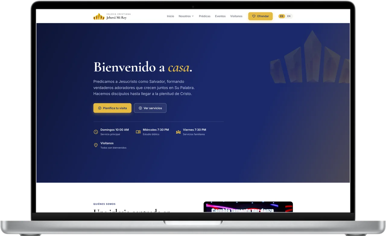 Iglesia Cristiana Jehová Mi Rey website on a laptop