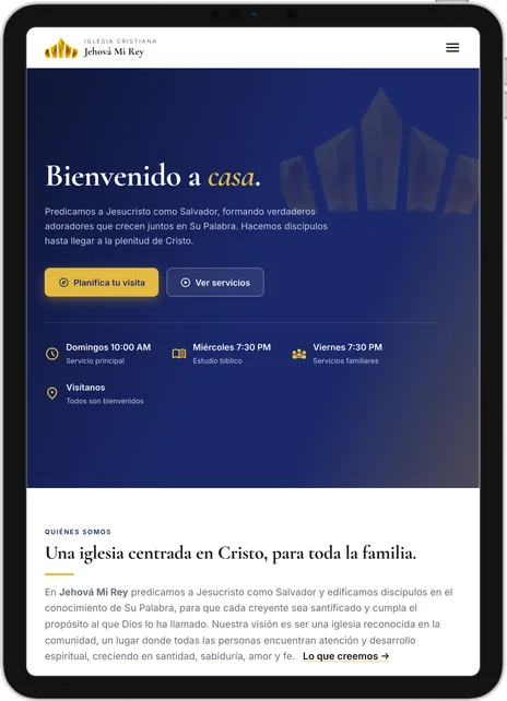 Iglesia Cristiana Jehová Mi Rey website on a tablet