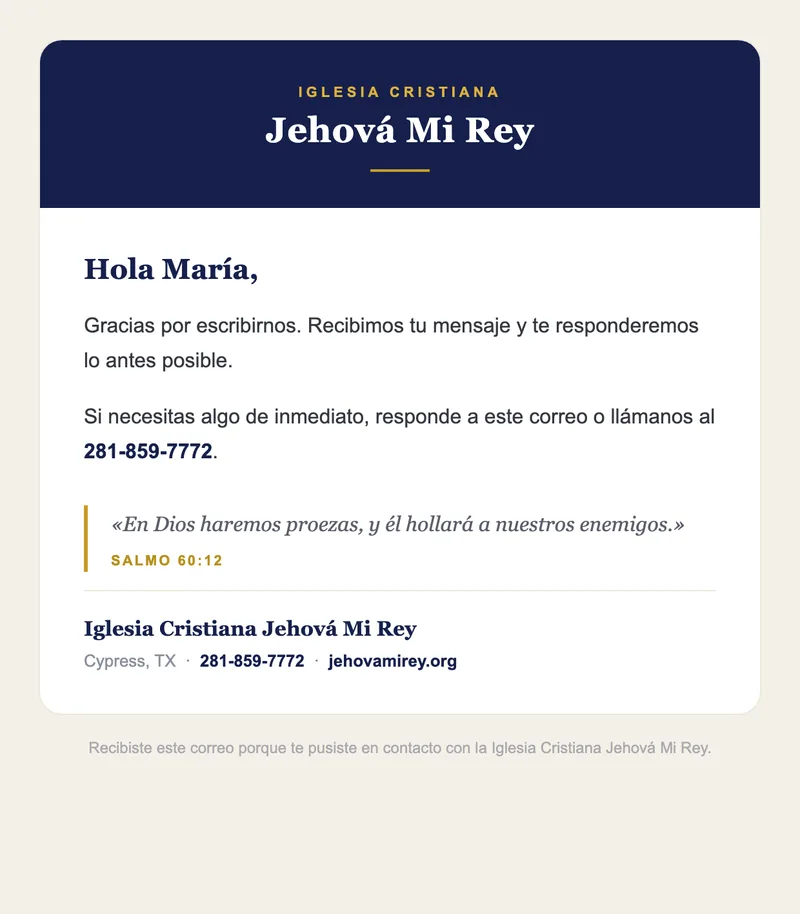 Branded confirmation email — Recibimos tu mensaje