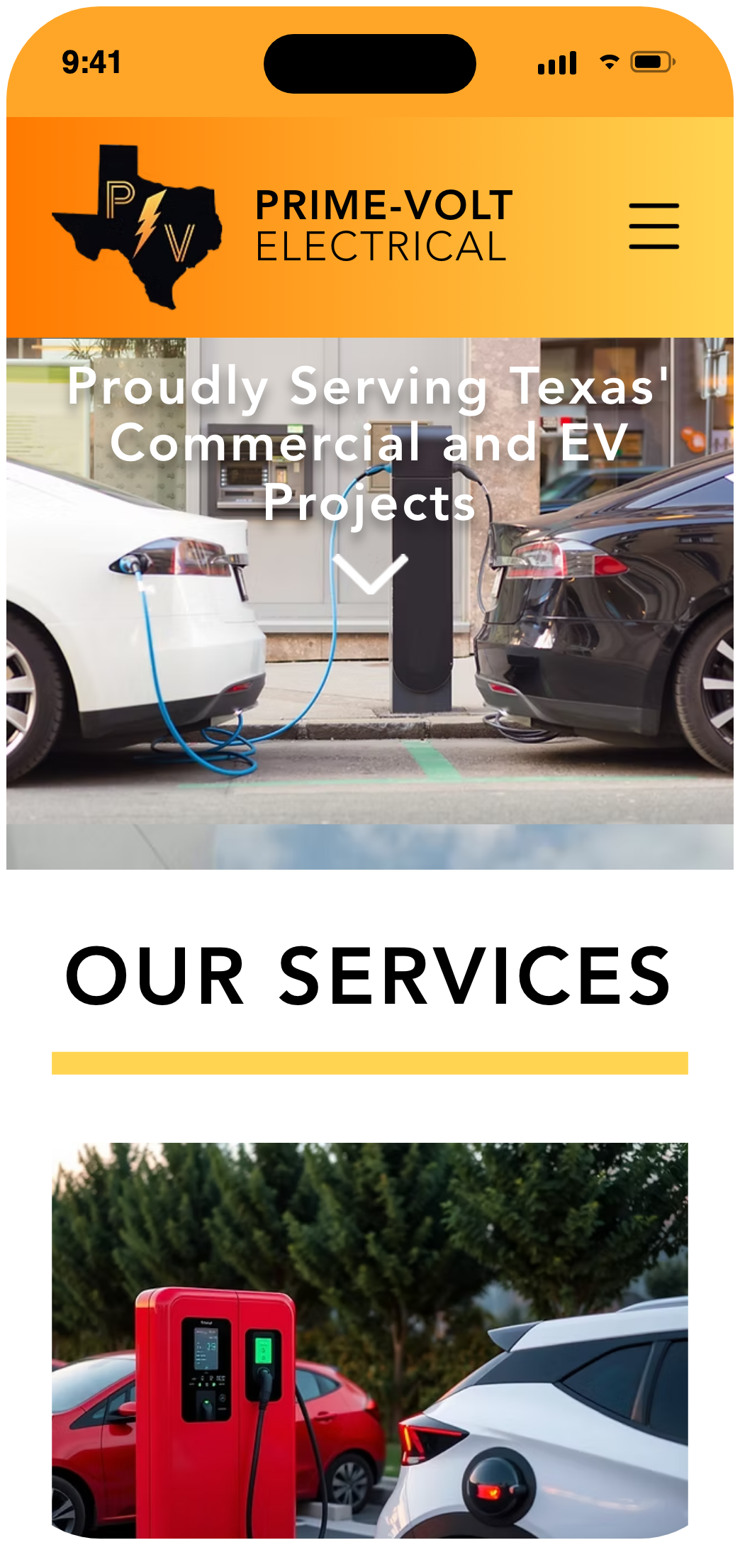 Prime-Volt Electrical — mobile view of the live site
