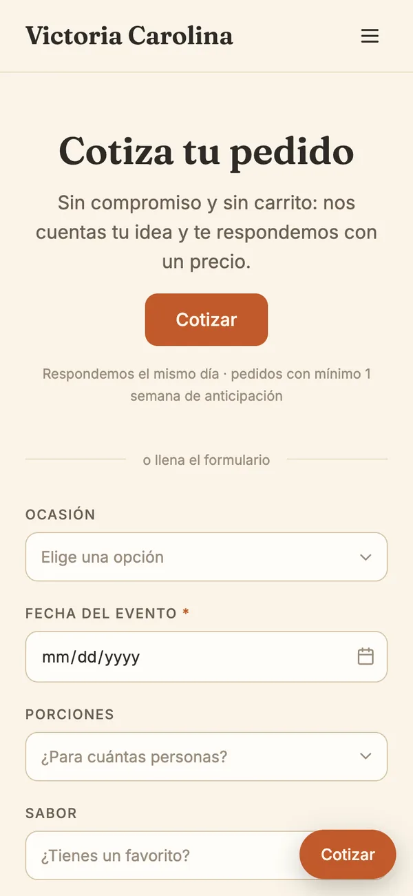 The quote page on mobile
