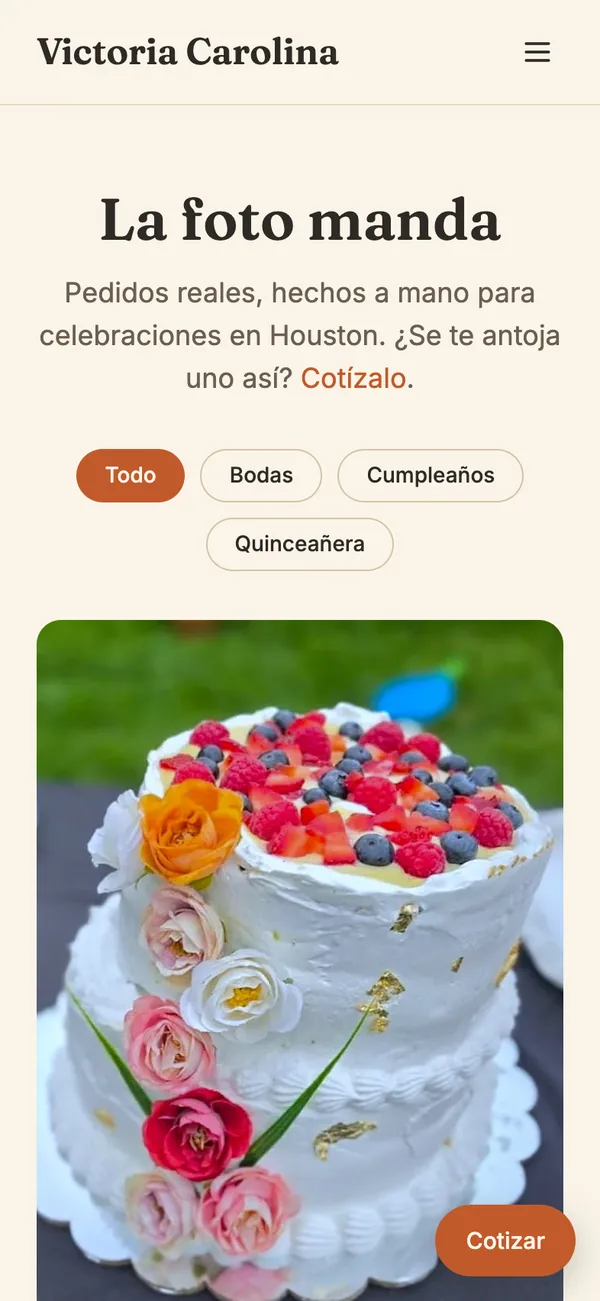 The portfolio on mobile, filtered by occasion