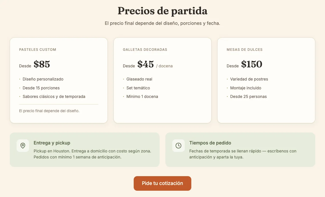 Starting prices, delivery, and lead times on the live site